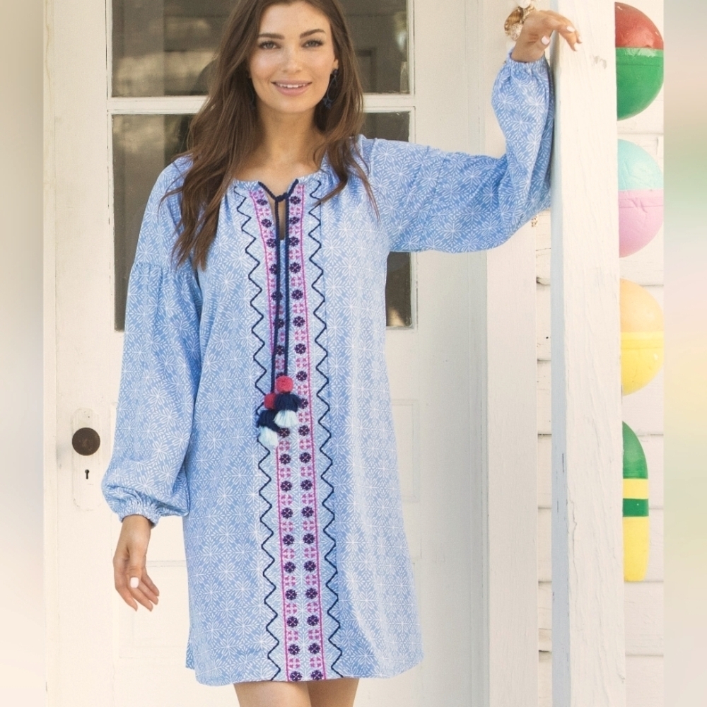 CABANA LIFE West Indies Cover Up-Long sleeves with Tassels Ties, embroidered